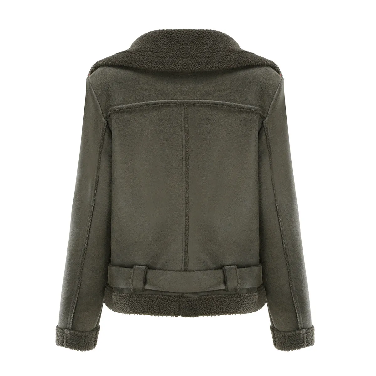 Women Faux Fur Shearling Leather Jacket