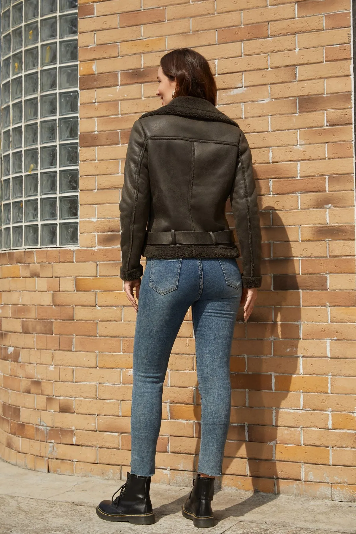 Women Faux Fur Shearling Leather Jacket