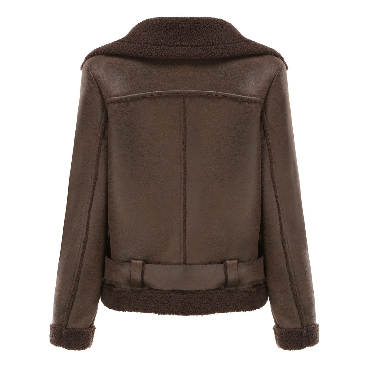 Women Faux Fur Shearling Leather Jacket