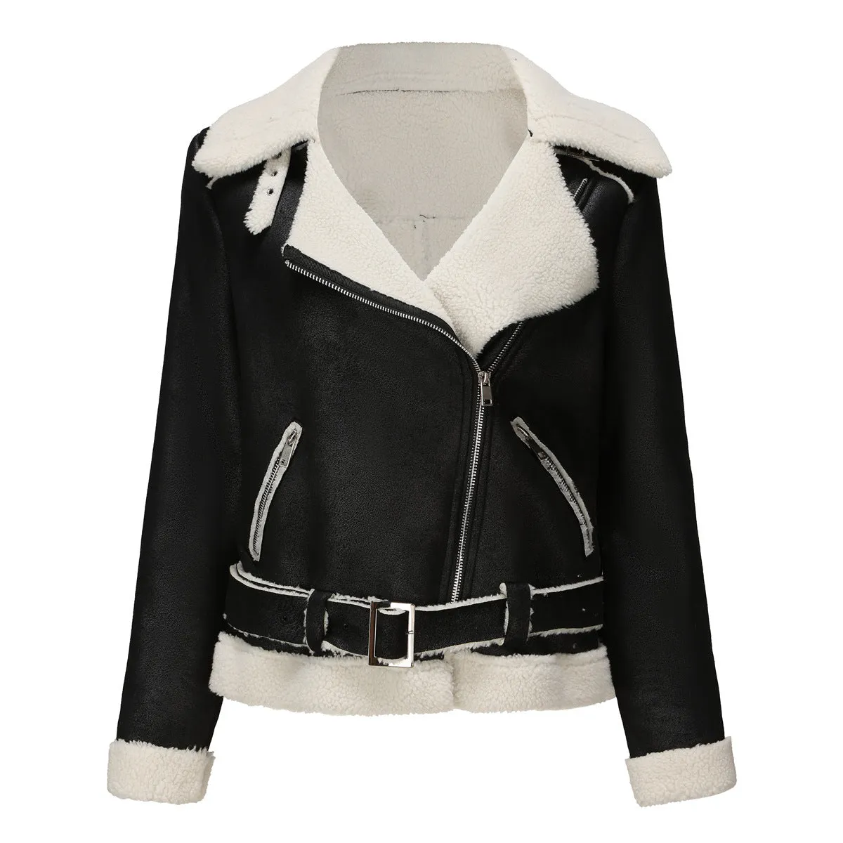 Women Faux Fur Shearling Leather Jacket
