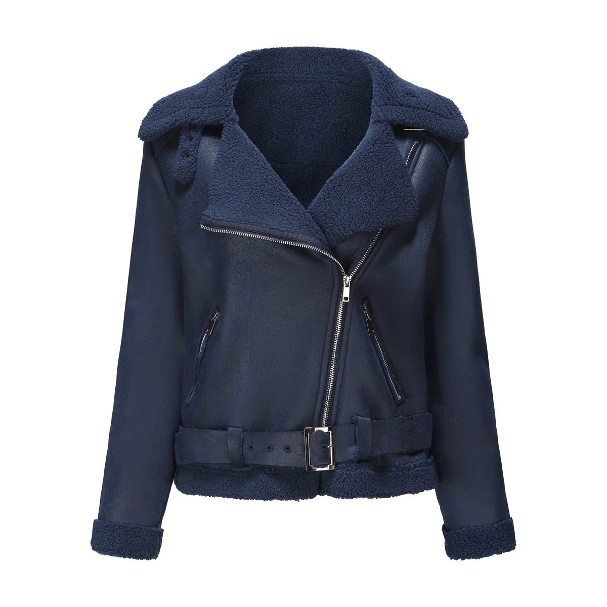 Women Faux Fur Shearling Leather Jacket