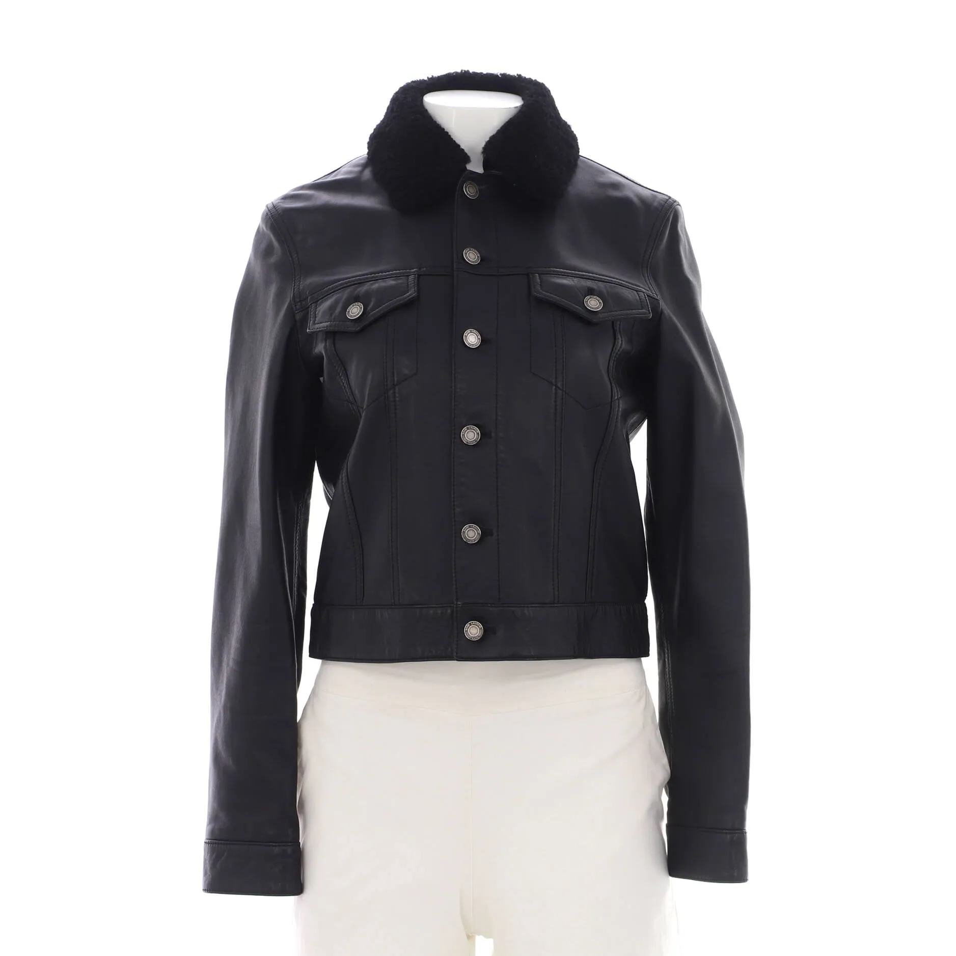 Women's Button Up Jacket Leather with Shearling