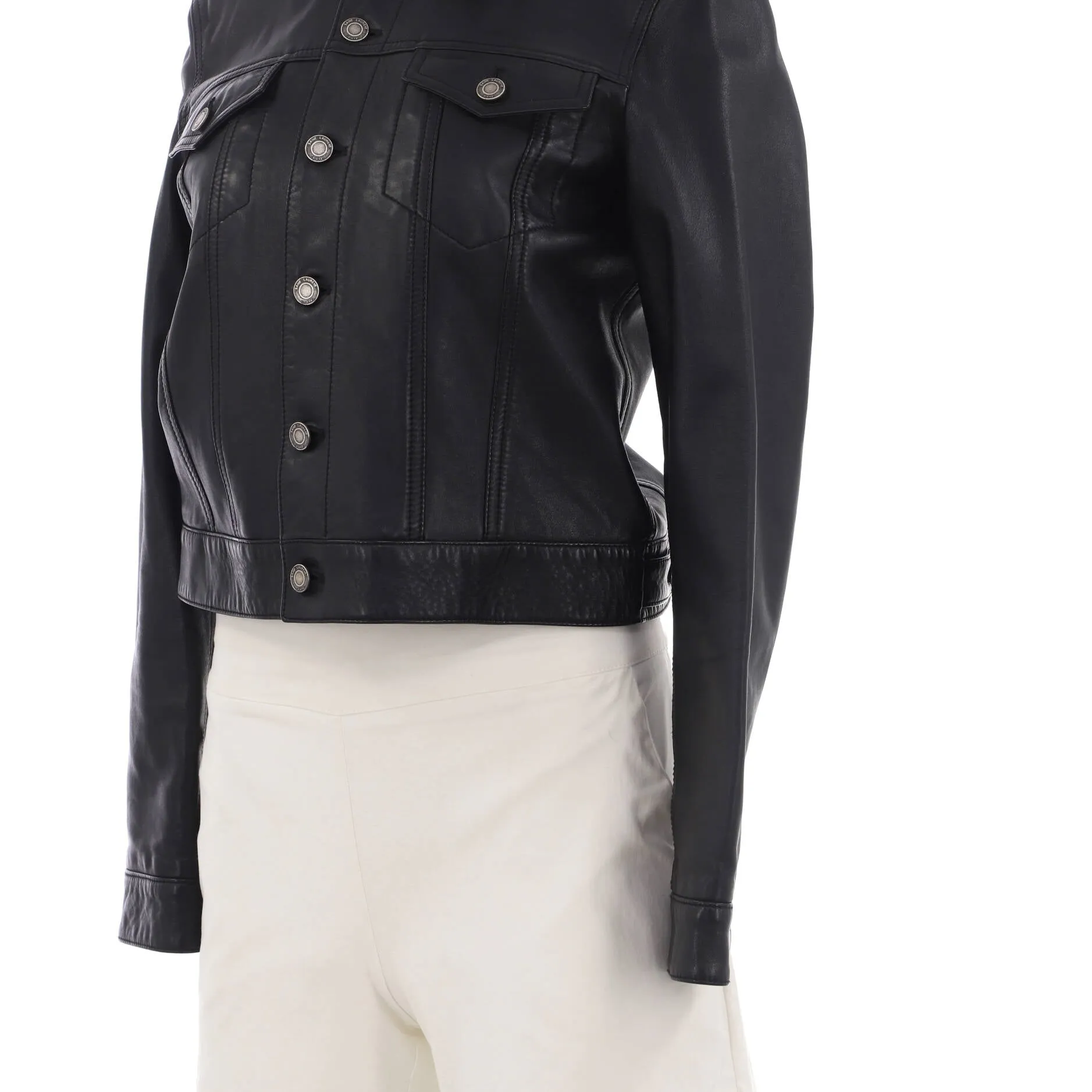 Women's Button Up Jacket Leather with Shearling