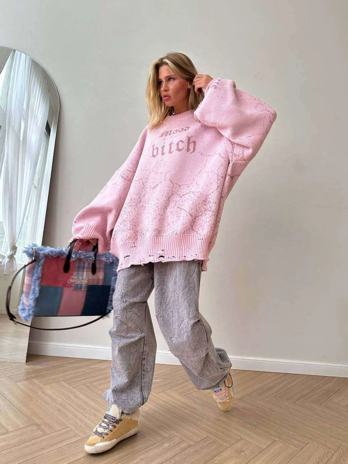 Women's Cotton Casual Loose Round Neck Printed Sweatshirt