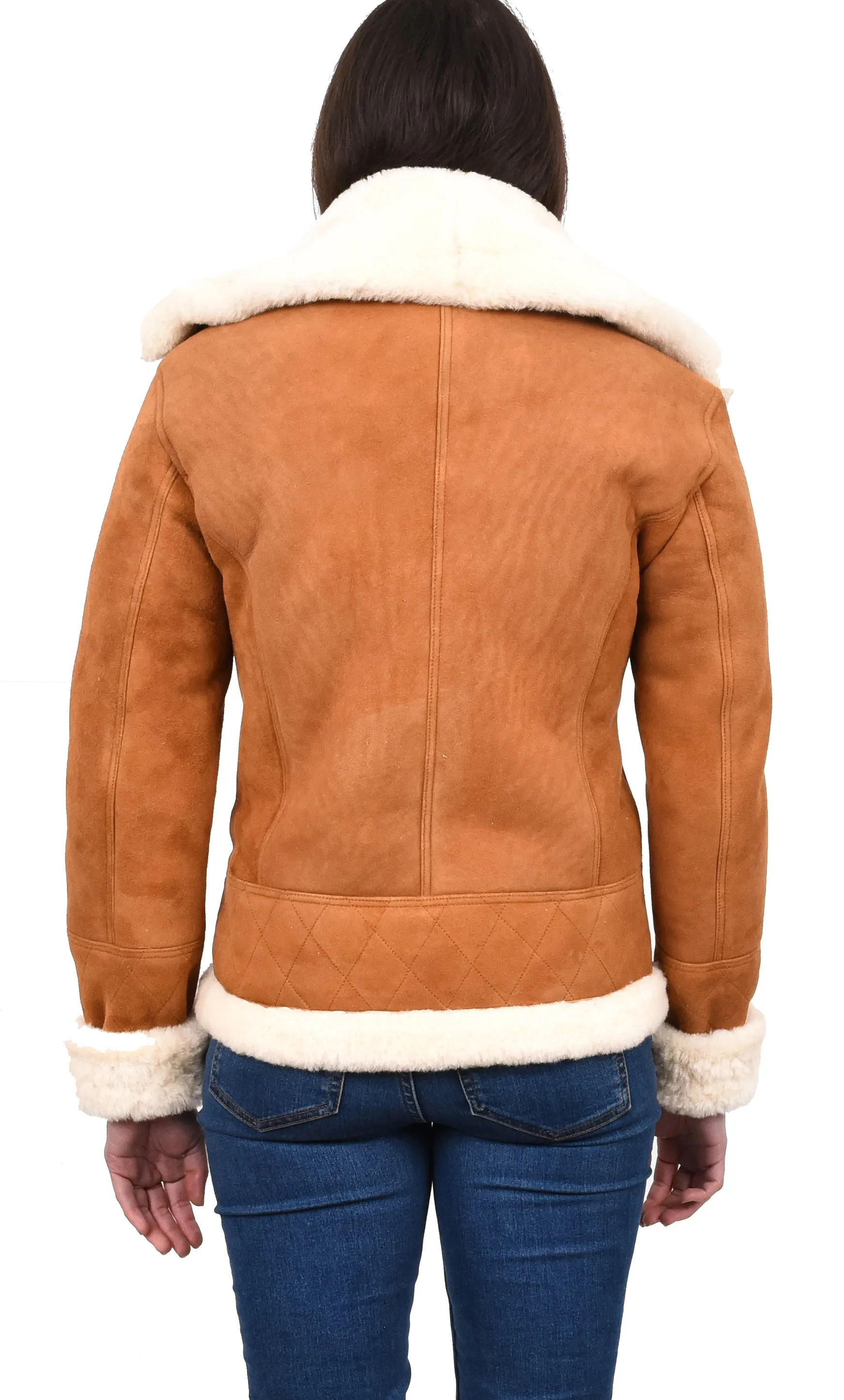 Women's Genuine Sheepskin Merino Aviator Jacket Tan Laerke