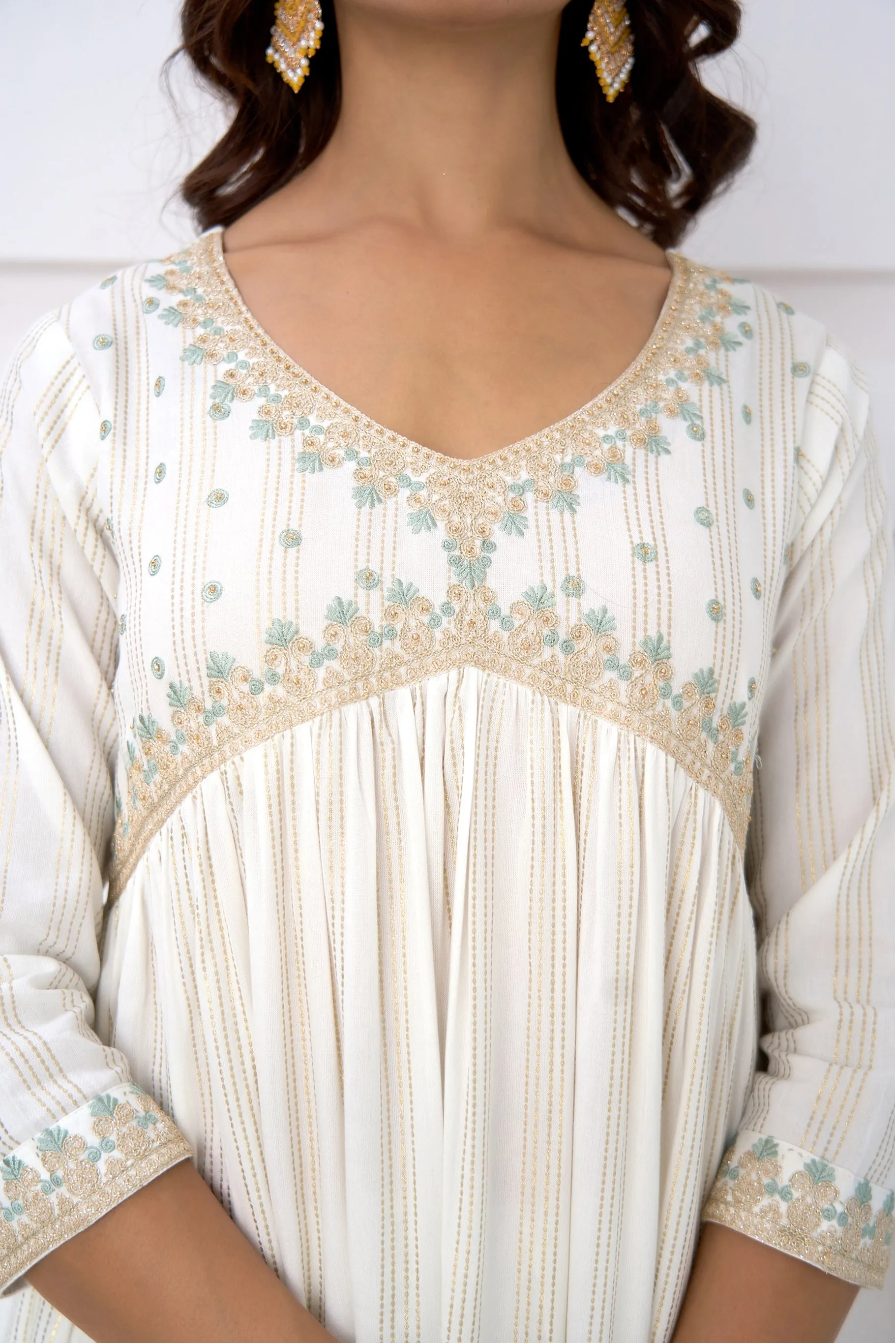 Womens Rayon White Alia Cut A-Line Kurta Pant and Dupatta With Fancy Potli Set