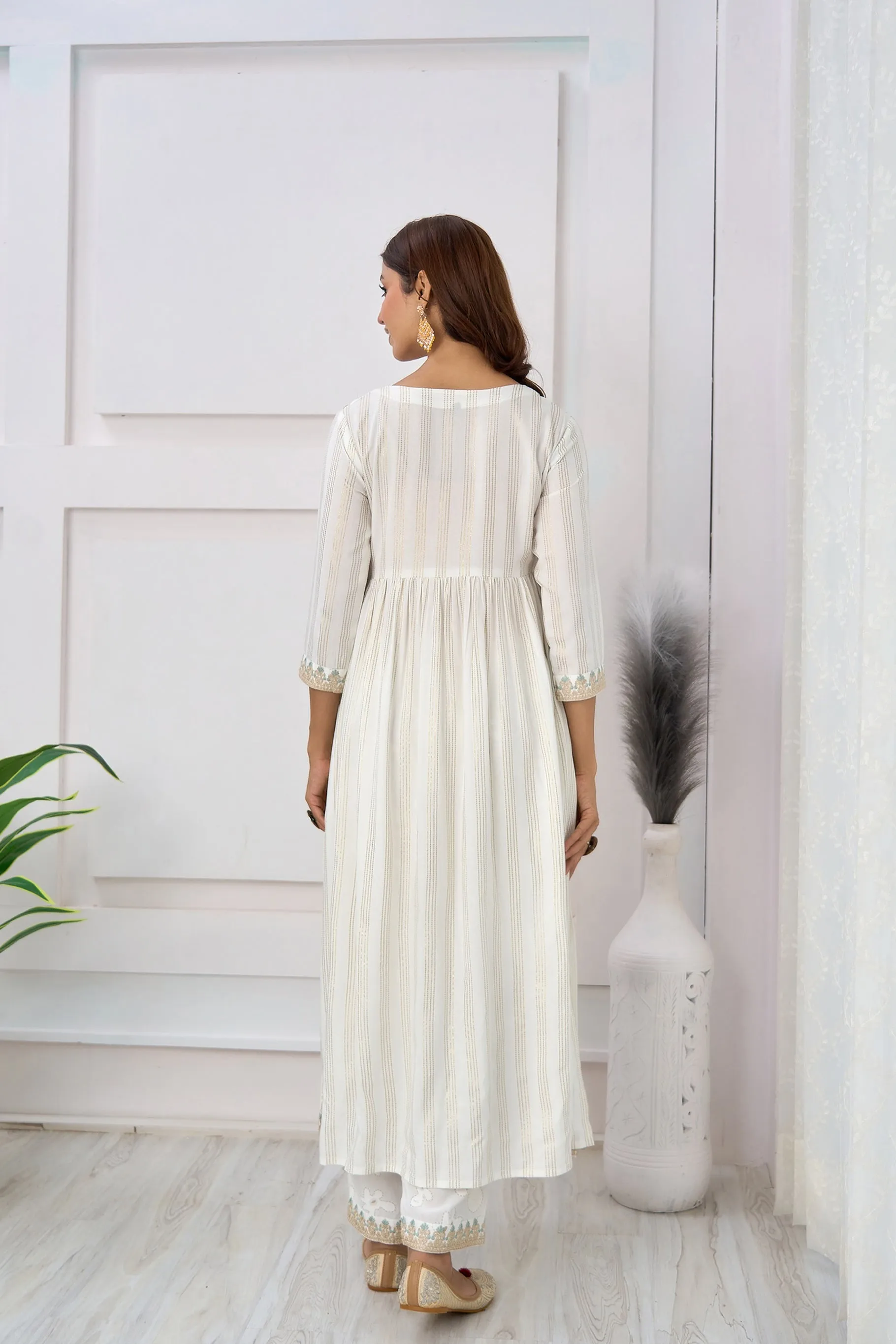 Womens Rayon White Alia Cut A-Line Kurta Pant and Dupatta With Fancy Potli Set