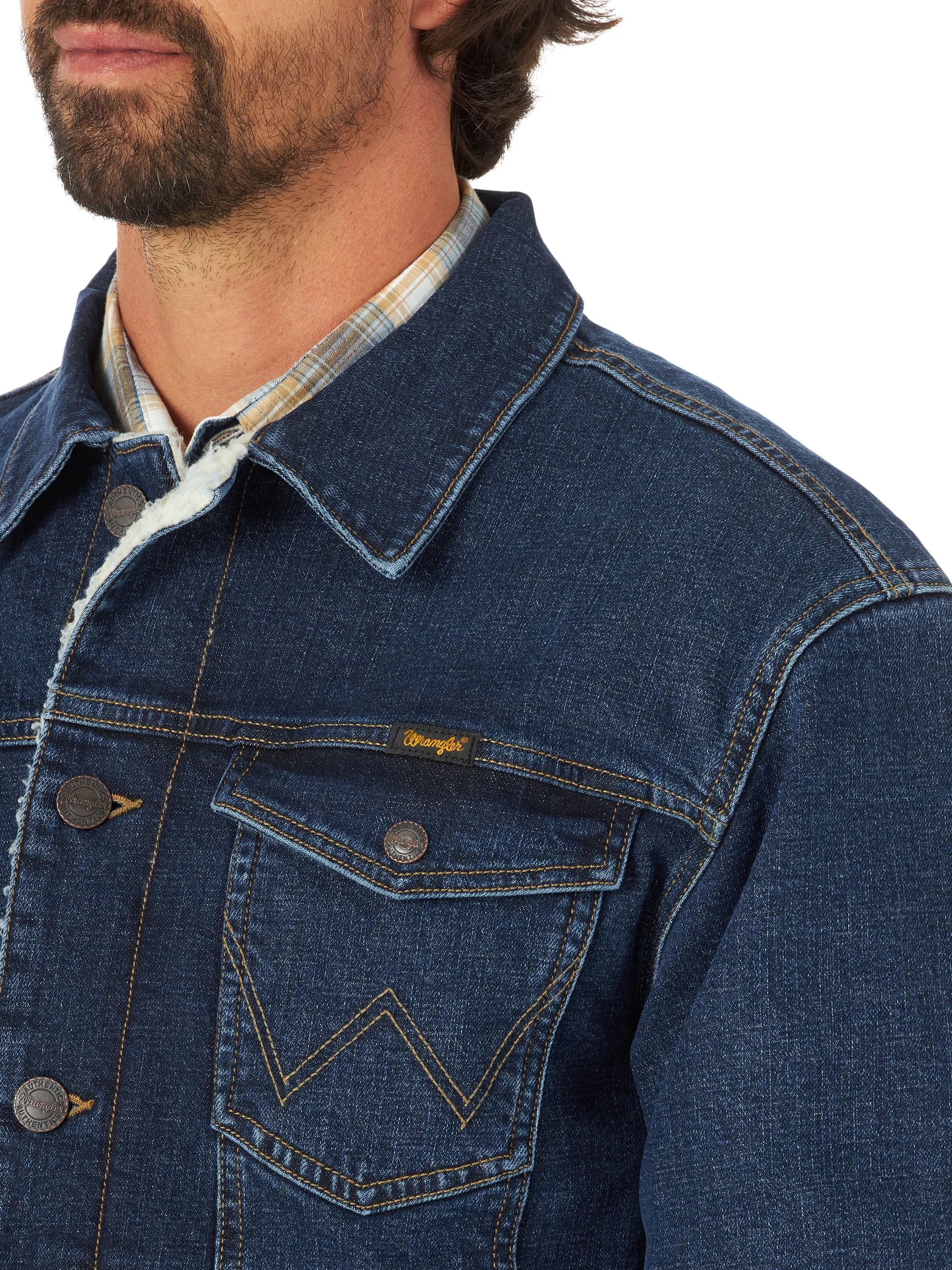 Wrangler Mens Retro Sherpa Lined Western Denim Jacket - Dusty Blue