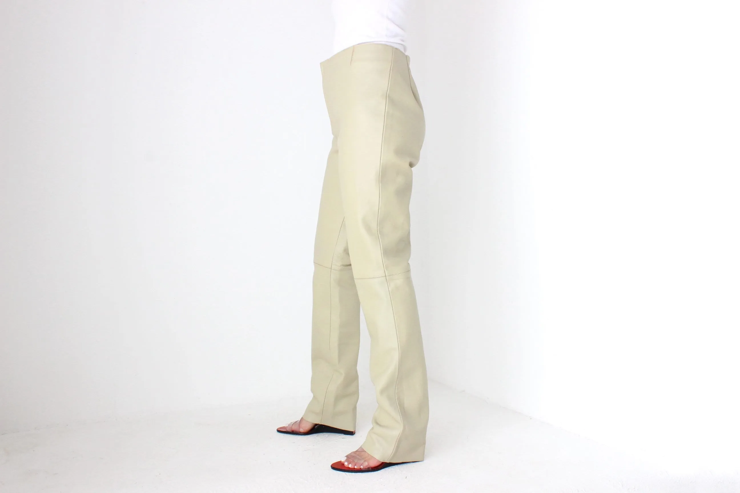 Y2K Neutral Beige Vinyl High Waist Bootcut Pants