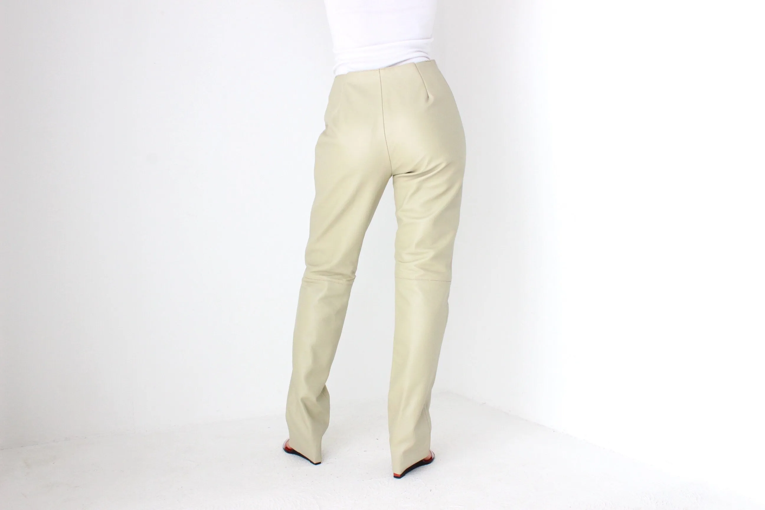 Y2K Neutral Beige Vinyl High Waist Bootcut Pants