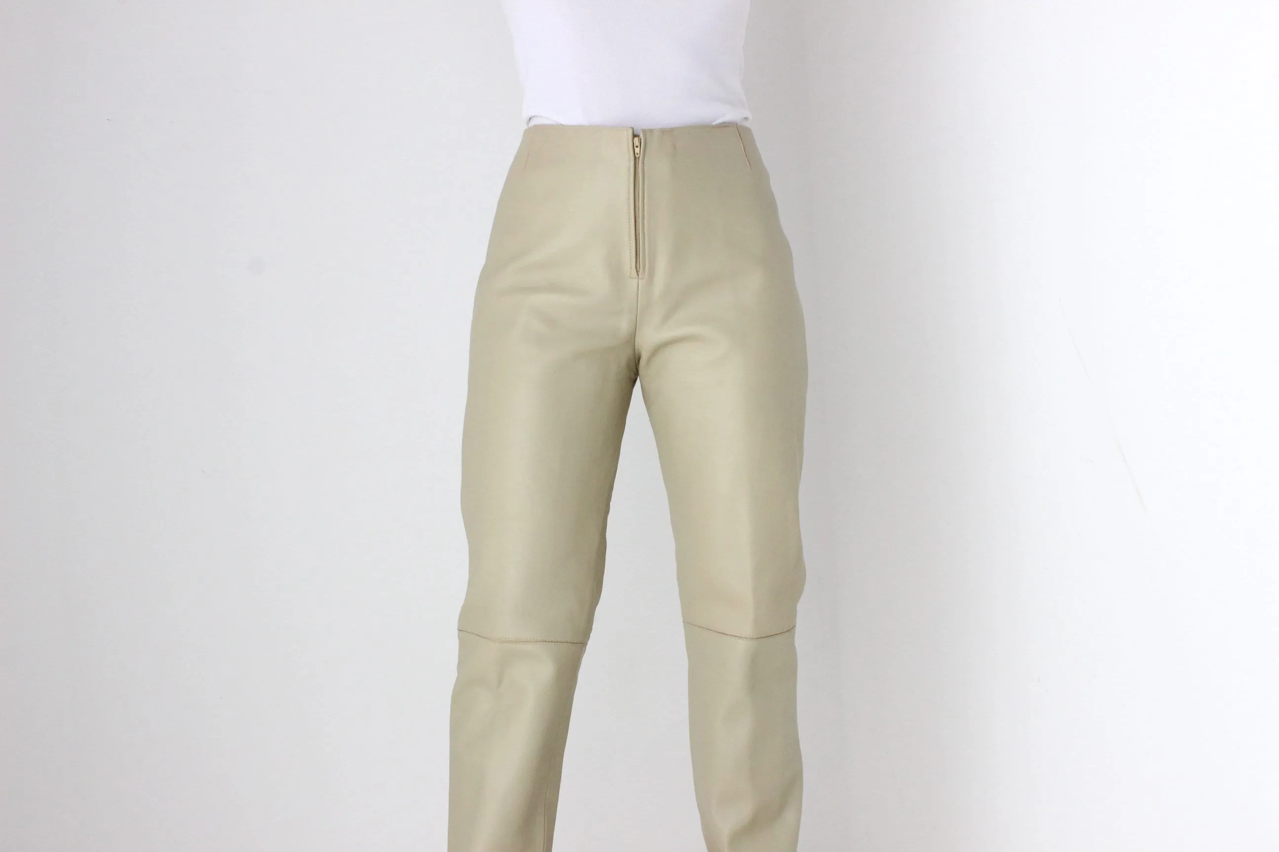Y2K Neutral Beige Vinyl High Waist Bootcut Pants
