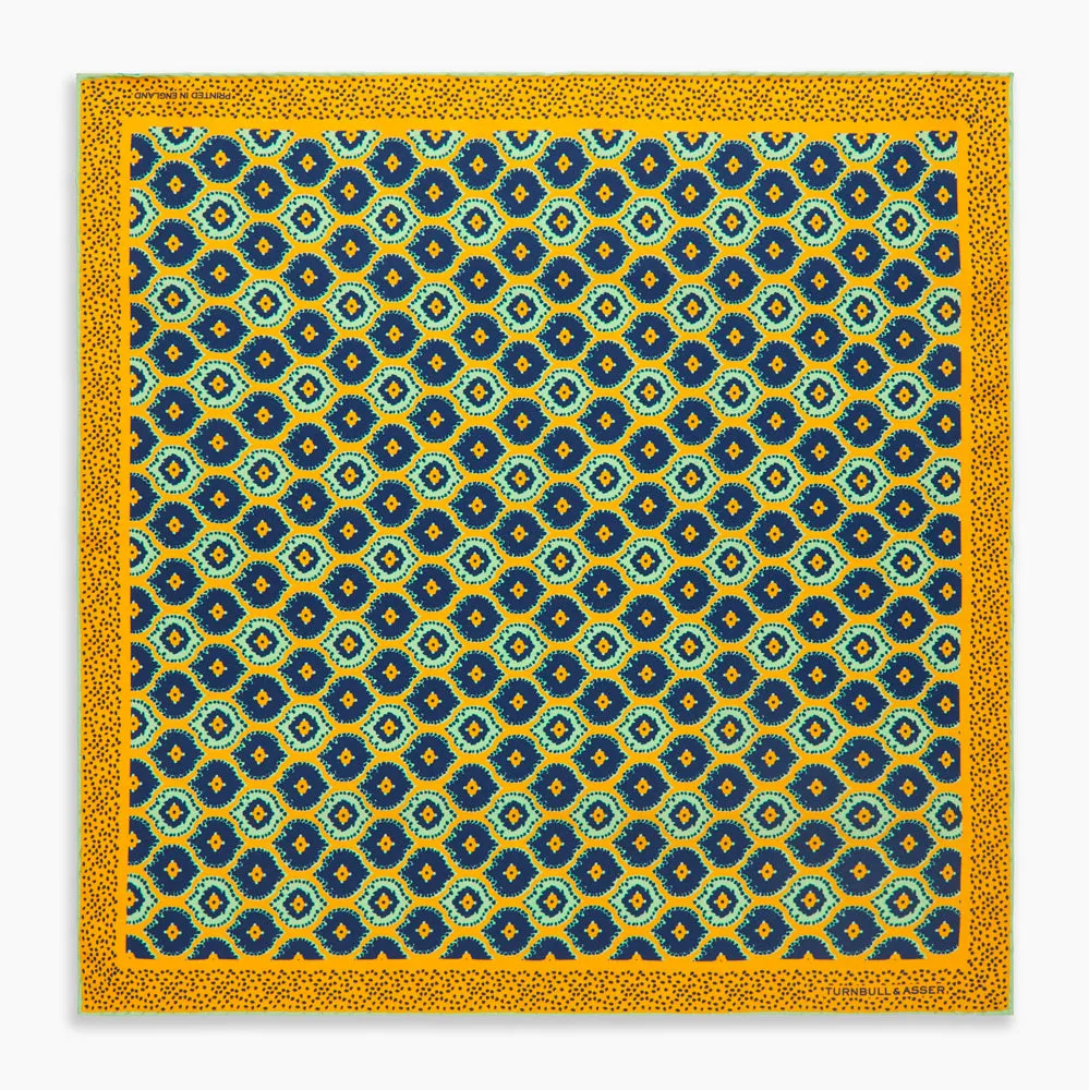 Yellow Medallion Print Silk Pocket Square
